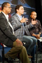 Ken Washington, Mark Fields and Raj Nair at the Ford GT I...
